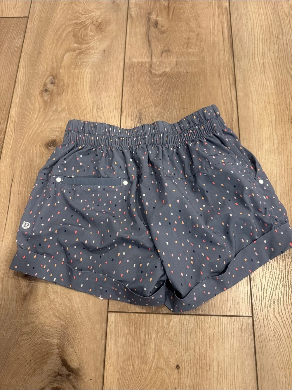 Women’s Blue Drawstring Casual Shorts with Pink Dot Print